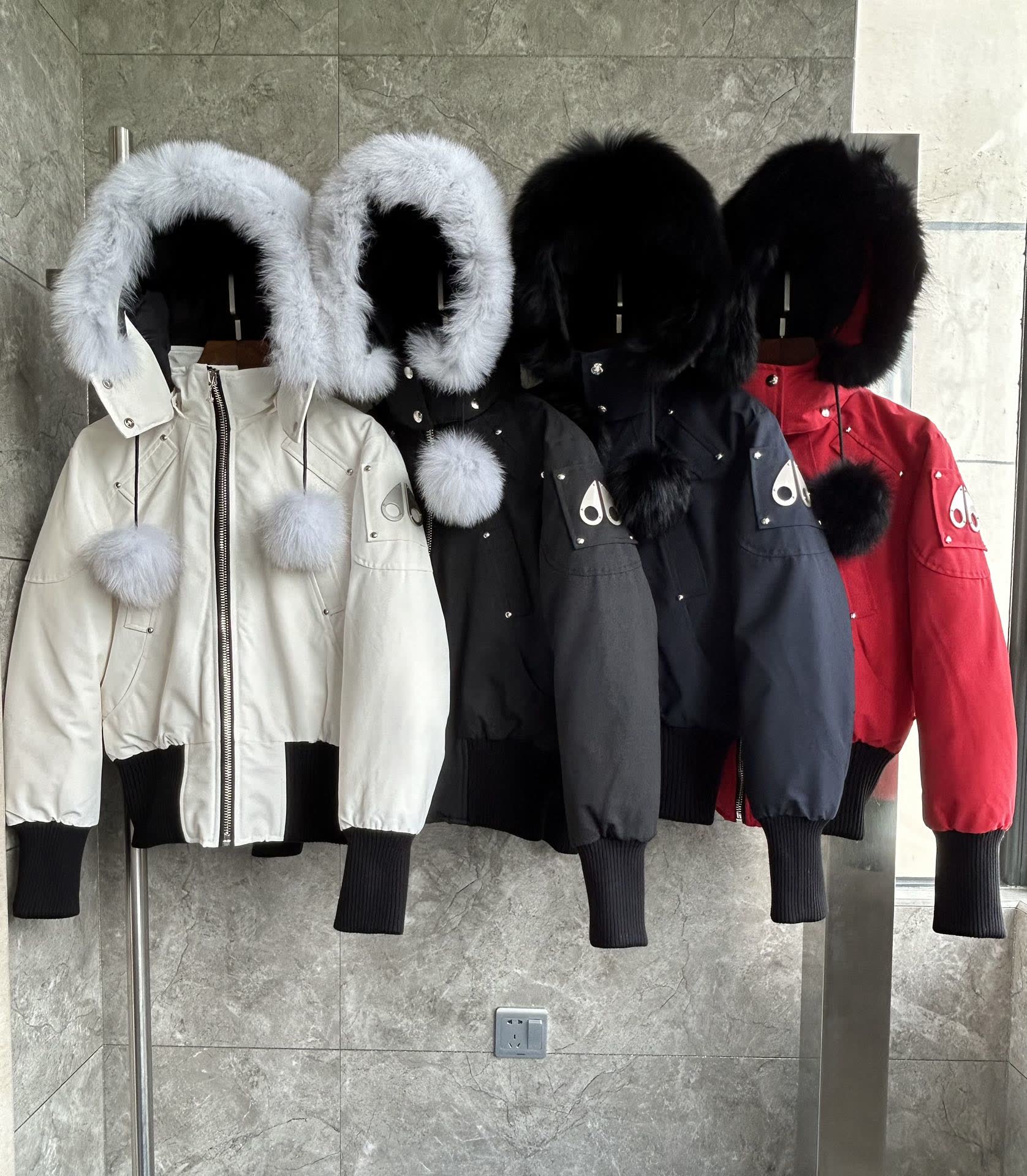 Moose Knuckles Hooded Fur-Trim Bomber Jacket